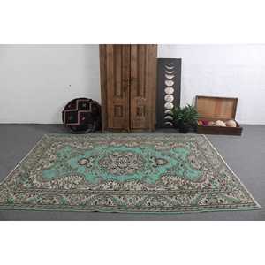Grand tapis turc vintage de 5,8 x 8,5 pieds, tapis oriental en laine bleue - Product Image 2