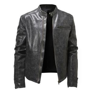 Chaqueta de cuero para hombre con cuello alto, estilo retro, de PU, holgada, a la moda, para motocicleta. - Product Image 6