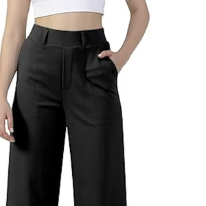 Pantalons de travail décontractés pour femmes, coupe large et droite, à enfiler, avec poches, directement de l'usine - Product Image 1