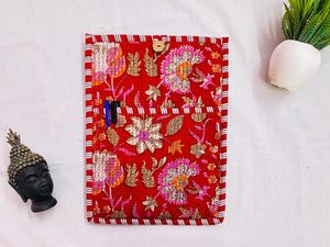 Sac à manches i pad, sac à manches Ipad en coton matelassé imprimé Handblock à la main, étui Ipad taille personnalisée - Product Image 5