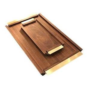 Juego de 2 bandejas de madera de diferentes tamaños con mango de metal, bandeja de madera de calidad creativa para el hogar, bandeja de madera decorativa al mejor precio - Product Image 1
