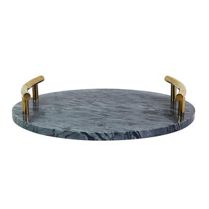Home Decoration Natural Marble <b>Serving</b> <b>Tray</b> Luxury Gold Handles <b>Round</b> Hotel Bathroom White Marble <b>Tray</b> - Product Image 5