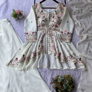 Atasan, celana palazzo, dan dupatta dengan bordir unik dan trendi untuk musim pernikahan - Product Image 1