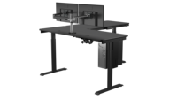 Bureau debout convertible en L VersaDesk PowerLift, design contemporain noir, hauteur réglable, finition thermolaquée pour bureau