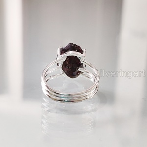 Bijoux en pierre brute Bague pour femme Grenat naturel Pierre précieuse Janvier Pierre de naissance Bague à trois bandes Bague de Noël Bague en argent sterling 925 - Product Image 5
