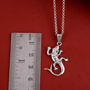 Collar con colgante de aleación Chapado en Gecko de lagarto de plata antigua con diamante, joyería de boda de moda al por mayor - Product Image 4