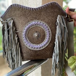 Bolsos cruzados con flecos de cuero de gamuza metálica para pelo personalizado Venta caliente bolsos de hombro Concho medio de cuero genuino - Product Image 4