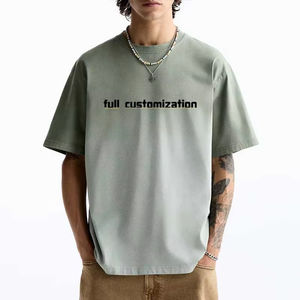 Camiseta Oversize Personalizada con Efecto Ácido para Hombre, Cuello Redondo, Estampado Desgastado, Estilo Urbano, de Algodón Pesado - Product Image 1