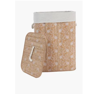 Cesto de ropa rectangular de bambú con patrón de lunares. Disponible a precios mayoristas. - Product Image 1