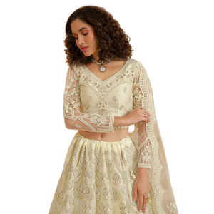 Impresionante y Hermosa Blusa Bordada con Cordones, Dupatta con Trabajo de Calado, Pedrería Abundante, Lehenga Choli Tradicional Indio-Pakistaní para Fiestas - Product Image 1