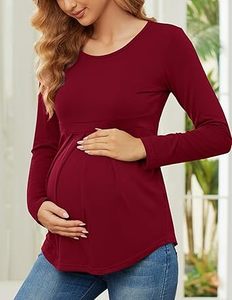Camiseta de Maternidad para Mujer Embarazada, 100% Algodón, Color Rojo, Lisa, Manga Larga, Ropa de Verano, Camisetas de Maternidad - Product Image 5