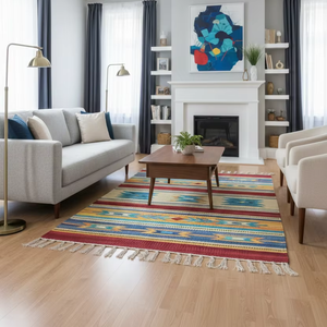 Tapis en coton moelleux moderne fait main avec envers réversible, lavable en machine, épaisseur personnalisable, pour la maison, les voyages et usage commercial - Product Image 1