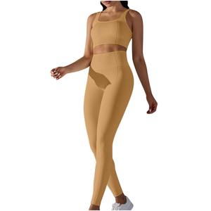 ชุดโยคะ2ชิ้นสำหรับผู้หญิงบราออกกำลังกายผ้าคอตตอนถักแบบแข็งใหม่ชุดเล่นกีฬาดวงตาเหยี่ยวระบายอากาศได้แบบสี่ทาง (เพย์พาล) - Product Image 3