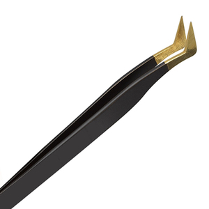 Pinzas de extensión de pestañas con agarre de fibra, pinzas de punta de fibra de oro negro mate, aplicador de pestañas, pinzas de punta de diamante para extensión de pestañas - Product Image 1