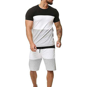 Ensemble t-shirt et Short pour hommes, couleur personnalisée, Slim, Fitness, décontracté, blanc, prix de gros, bon marché, vêtements d'été, col rond, ensemble double en coton - Product Image 1