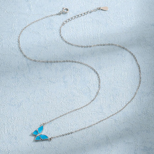 ต่ำเครื่องประดับขายส่งผู้หญิง925เงินสเตอร์ลิงสีดำ CZ สีฟ้าสร้อยคอผีเสื้อ - Product Image 5