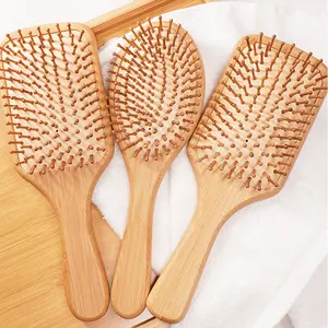 Toptan doğal bambu tarak odun hamuru profesyonel hairbrush detangling fırça derisi masaj hava yastığı ahşap tarak hairbrush