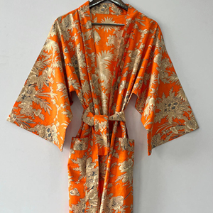 Bata térmica ligera de algodón puro Kimono Bata para mujer Albornoz de noche de invierno sostenible para damas de honor - Product Image 1