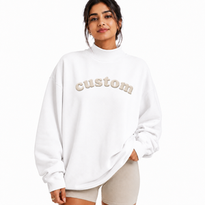 Suéter Oversize de Cuello Alto para Mujer, de Algodón y Felpa, Corte Holgado, Hombros Caídos, Fabricante Personalizado - Product Image 1