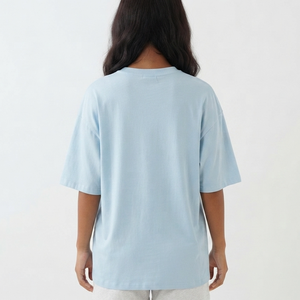 Camiseta Personalizada con Logotipo, Cuello Redondo, Manga Corta, 100% Algodón, 210 GSM, Hombros Caídos, para Mujer, Color Azul Claro - Product Image 5