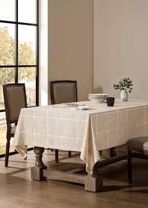 Mantel de lino y algodón bordado rectangular moderno, tela impermeable para cocina, comedor, fiesta, mesas de boda, técnica tejida - Product Image 2