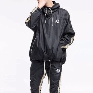Stylish Winter Solid Plus Size Men's Windbreaker Tracksuit Fleece Lining Customized <b>Packing</b> Two-Piece Design Elastic Closure - Product Image 1