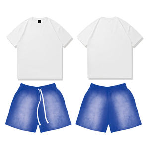 Shorts en coton délavé pour homme, style streetwear vintage, avec taille élastique confortable, bords bruts et impression en relief, effet délavé à l'acide - Product Image 2