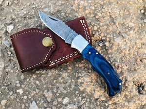 Handmade Damascus Steel <b>Folding</b> <b>Knife</b> with Blue Dollar Sheet Handle Customizable DIY Gift for Him OEM Support - Product Image 6