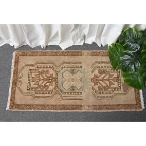 Tapis Vintage en Laine Turque 1.6X3.2 pieds Marron Beige Patchwork Design Grand Rectangle Latex pour Couloir Chambre Chevet Décor - Product Image 1