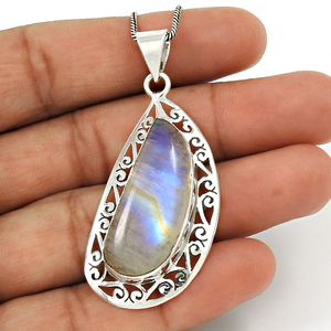 Meilleure vente Nouveau design Pendentif en argent sterling 925 naturel en pierre de lune arc-en-ciel Look antique Fournisseurs en vrac de bijoux fins faits à la main - Product Image 1