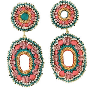 Pendientes Hechos a Mano con Cuentas de Colores Rosa y Azul de la Mejor Calidad para Mujer, de la India - Product Image 1