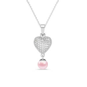 Pendentif Cœur en Perle Rose Argenté avec Chaîne, Pendentifs et Breloques Raffinés - Product Image 1