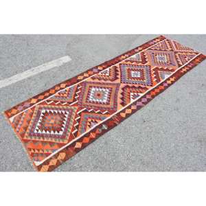 Ethnic Orange Brown 3 X 9.5ft Wool Viscose Classic <b>Turkish</b> Rug Patchwork Pattern Living Room <b>Carpet</b> Latex Rectangle Hallway - Product Image 2