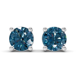 Cobalt Royal <b>Blue</b> Four Prong Round Lab Grown Diamond <b>Stud</b> <b>Earrings</b> 1 Ct Tw VS Clarity 14K Rose Gold Fancy Color Deep Hue - Product Image 2