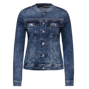 แจ็คเก็ตยีนส์ครอปสั่งทำคุณภาพสูงสำหรับผู้หญิง ระบายอากาศได้ดี สไตล์สตรีทแวร์ แขนพอง ขายส่ง OEM แฟชั่นลำลอง ผ้าฝ้าย - Product Image 6