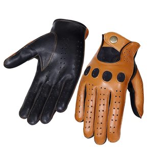 Guantes de conductor de cuero para hombre de alto rendimiento Hunting Hawkz DR-18 estilo clásico dedo completo transpirable Cierre de botón logotipo personalizado - Product Image 3