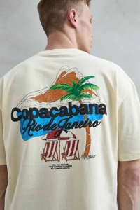 T-Shirt Regular Fit in Cotone 100% Beige Chiaro - 240g, Manica Corta, Stampa Floreale Copacabana, Stile Casual Tropicale - Product Image 3