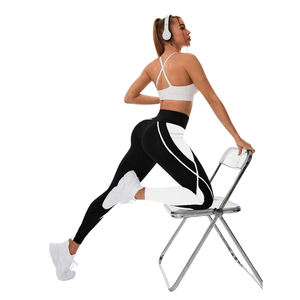 Womens High Waist Knitted Color Block Logo Yoga <b>Leggings</b> Side Pockets Stretch Fitness Running Ankle Length Workout Training - Product Image 6