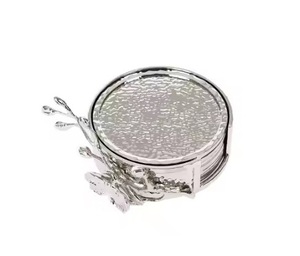 Aluminium <b>Silver</b> Color <b>Coaster</b> With Holder From Manufacturer And Supplier In India Tea Cup And Glass <b>Coaster</b> Set - Product Image 1