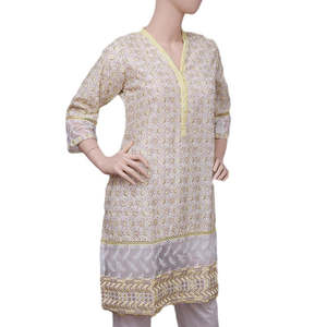Kurti bordado de fantasía para mujer - Amarillo - Product Image 1