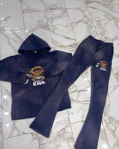 Conjunto de Dos Piezas de Sudadera con Capucha y Pantalones Deportivos Vintage de Invierno Personalizados, Estampado DTG, Corte Acampanado, Lavado Ácido, Trajes Deportivos para Hombre 100% Algodón - Product Image 4