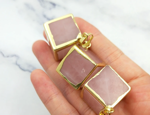 Cubo Rosa romántico, colgante de cuarzo rosa Natural chapado en oro, joyería bonita cuadrada para niñas y mujeres, fabricación de collares, accesorios DIY - Product Image 5