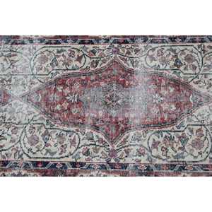 Turkish Vintage Small Rug 2.8x5.2 ft, <b>Red</b> Blue Floral <b>Wool</b> Rug - Product Image 5