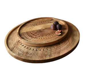 Bandeja redonda decorativa de madera para servir mesa de centro y decoración del hogar Bandeja redonda de madera para centro de mesa - Product Image 1