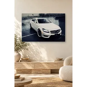 Impression sur toile de Mercedes CLS blanche Fida dans un parking pluvieux - Product Image 5