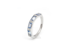 Bague de mariage unisexe en or blanc 14K 18K avec diamant bleu de laboratoire taille émeraude et bande alternée, certifiée IGI D VVS, plaquée or