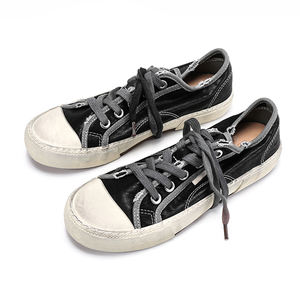 QIFON zapatos vulcanizados para hombres y mujeres de cuero genuino lavado Horsehide a rayas antideslizante moda Casual estilo Retro Low-top - Product Image 2