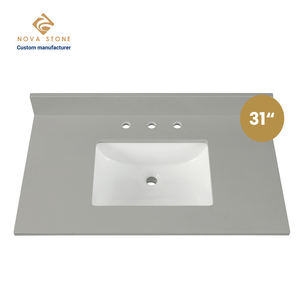 NV303 Dessus de coiffeuse en quartz Fabrication de dossiers d'assistance préfabriqués 31 * 22in 20mm d'épaisseur Dessus de coiffeuse en quartz à bassin unique - Product Image 1