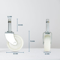 2.5 pouces roulettes en nylon blanc roue tige en acier montage pivotant pour salon entrepôt salle de bain pour une utilisation en plein air hôtel