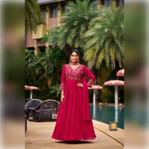 Gulnaar Exquisite Floral Embroidery <b>Womens</b> <b>Kurti</b> Pant Dupatta Set Floor Length Ethnic Wear Beaded Sequin Applique Indian Attire - Product Image 1